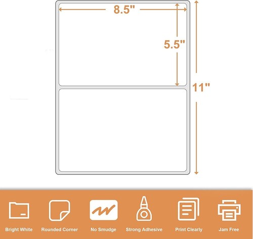 200-1000Etichette Angolo Arrotondato 8,5"x5,5" Etichette Spedizione Mezzo Foglio Autoadesive - Foto 5 di 12