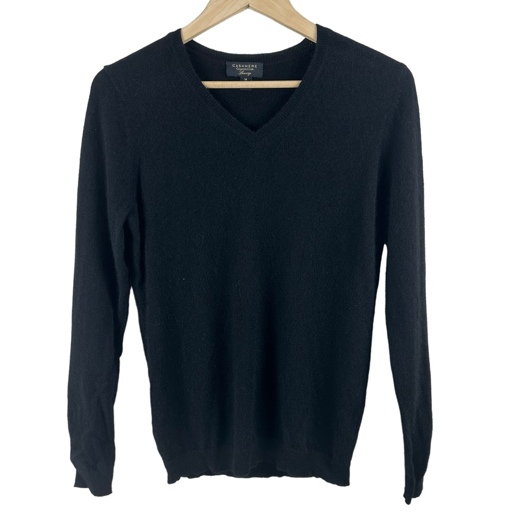 Charter Club Luxury Women's Size M 100% Cashmere Vneck Sweater Black Closet Stap