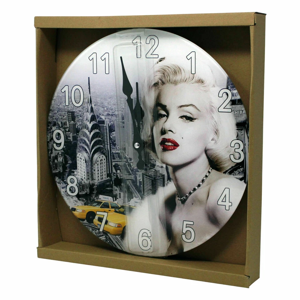 Marilyn Monroe Wall Clock 30cm Glass Battery operated New York Skyline W9714 - Image 3 of 4