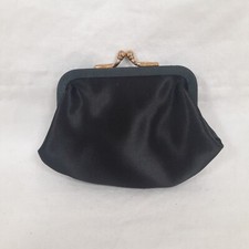 Vintage Black Coin Change Purse Brass Kiss Lock Mid Century