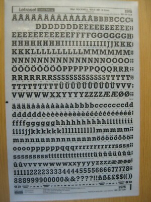 0,1 x Letraset Upp/Low & Num ROCKWELL BOLD 391 36pt 9,5mm Bogen 2975 ~gebraucht