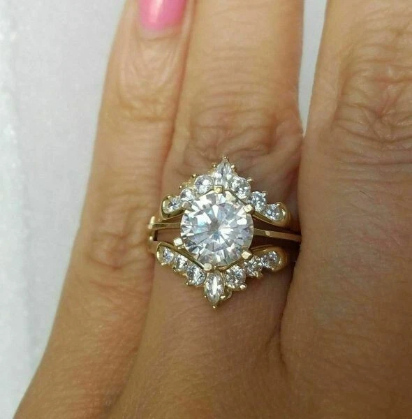 2.30 CT Lab-Created Diamond Enhancer Guard Wrap Wedding Ring 14K Yellow Gold FN - Image 3 of 3