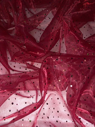 1 mtr weinrot Pailletten Hologramm Organza Stoff durchsichtig Voile Dekorationen 58" breit - Bild 5 von 5