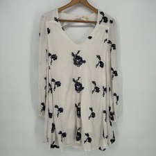Free People Dress Womens Extra Small White Emma Floral Embroidered Swing