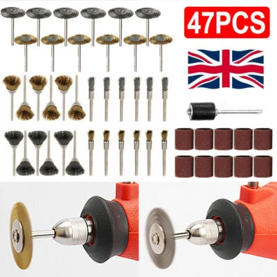47PC Dremel Rotary Steel Wire Brass Brush Drill Polishing Cup Wheel Set Tool