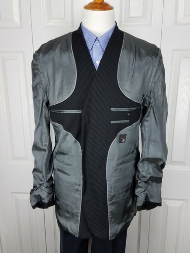 Abrigo deportivo J. Ferrar para hombre negro a rayas blazer talla 44LG - Imagen 7 de 12