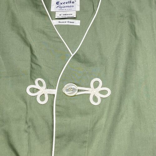1960s Vintage Sleep Coat Men Medium Pima Cotton Belted Green USA Excello Robe - Picture 4 of 9