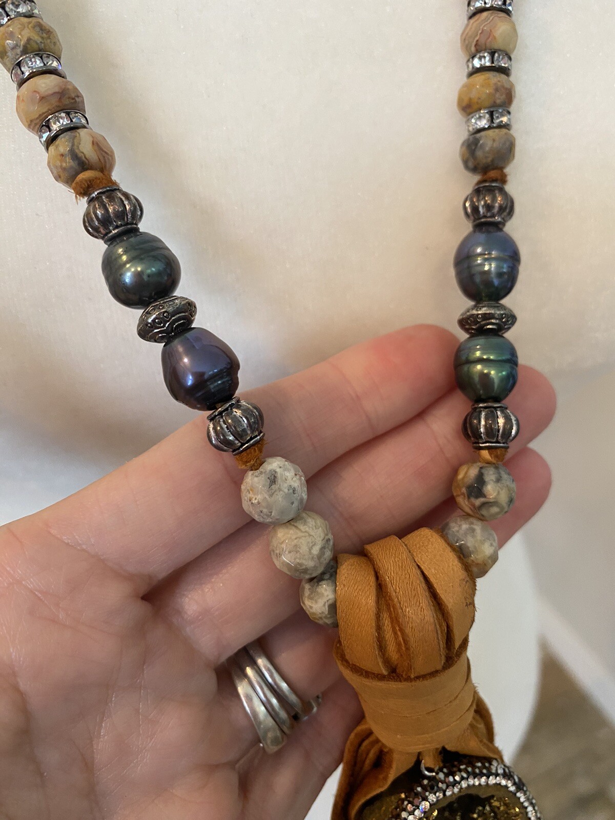 High End statement Long Necklace Southwestern Lea… - image 4