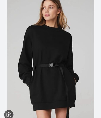 Alo Yoga Cityscape Sweatshirt Dress - Black / XS | eBay