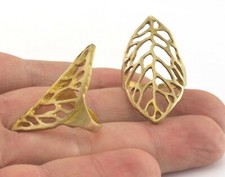 Leaf Shape Adjustable Ring Raw brass 18mm 8US inner size - Adjustable OZ591