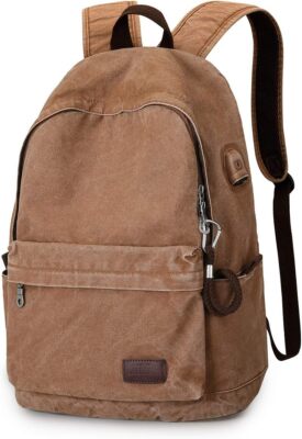 Muzee Canvas Backpack Lightweight Travel Daypack Student Rucksack Khaki 