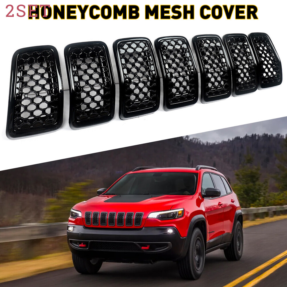 For Jeep Cherokee 2019-2022 Black Mesh Honeycomb Front Grille Inserts Frame 14pc