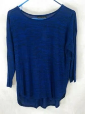 Womens Blue Top Black 3/4 Sleeve Size L Attention