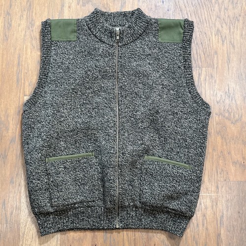 Vintage LL Bean Vest Mens L Green Military Knit Fisherman Wool Fleece Lined Army - Picture 2 of 9