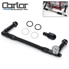Aluminum For Holley 4150 Double Pumper Black Fuel Line Anodized w/ White Gauge