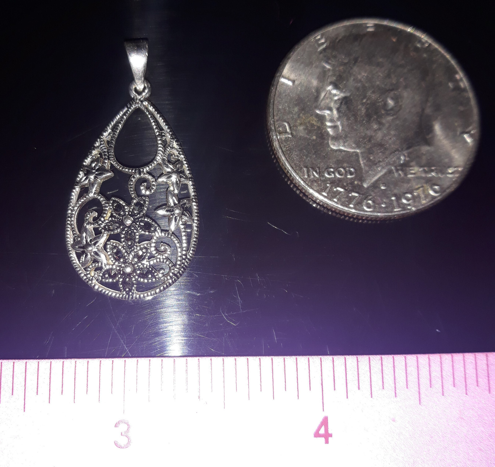 Large Solid 925 Sterling Silver Pendant Charm Tea… - image 3