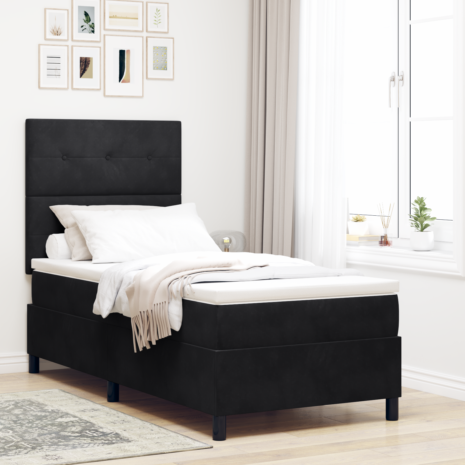 Letto a box spring con materasso nero 90x200 cm in velluto 2104676