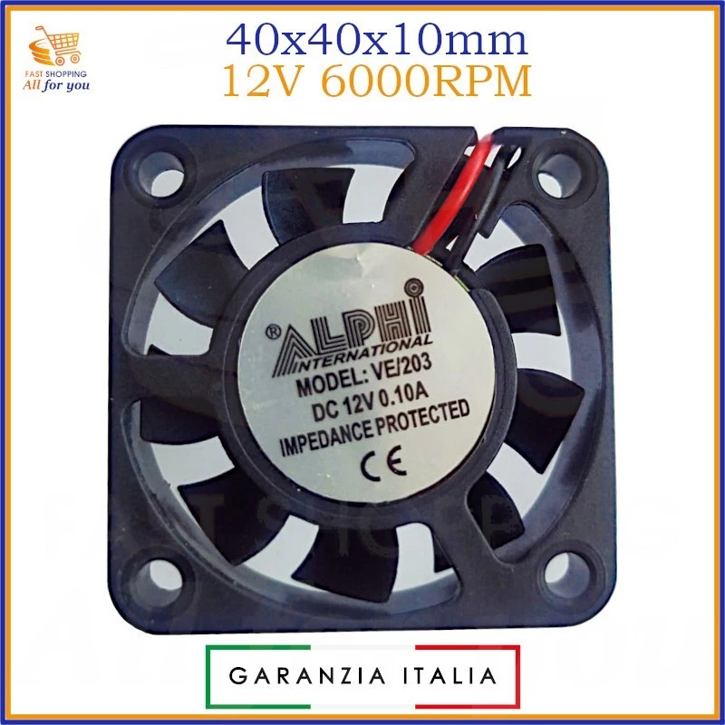 Ventola di raffreddamento 12V volt 40x40 pc assiale 2 pin su bronzine silenziosa