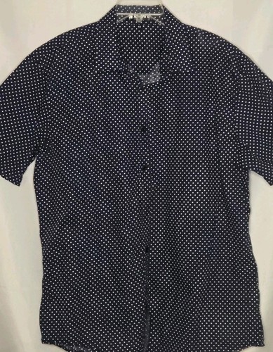 ALLEGRA K Herren Hemd mit Knopfleiste Größe 46 XL marine weiß gepunktet kurzarm - Bild 2 von 3