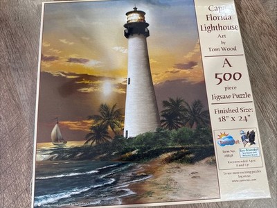 SunsOut 500 Piece Puzzle Called Cape Florida Lighthouse by Artist Tom Wood