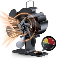 Wood Stove Fan, 6 Blades Heat Powered Fireplace Fan with Temperature Reminder...