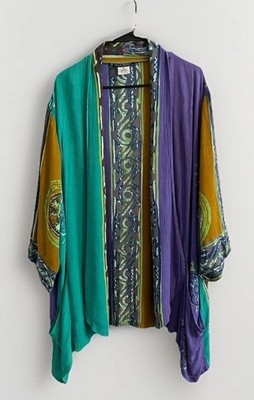 ULLA POPKEN Cardigan Top Women 28/30 Plus Open Front Purple Multi Pockets