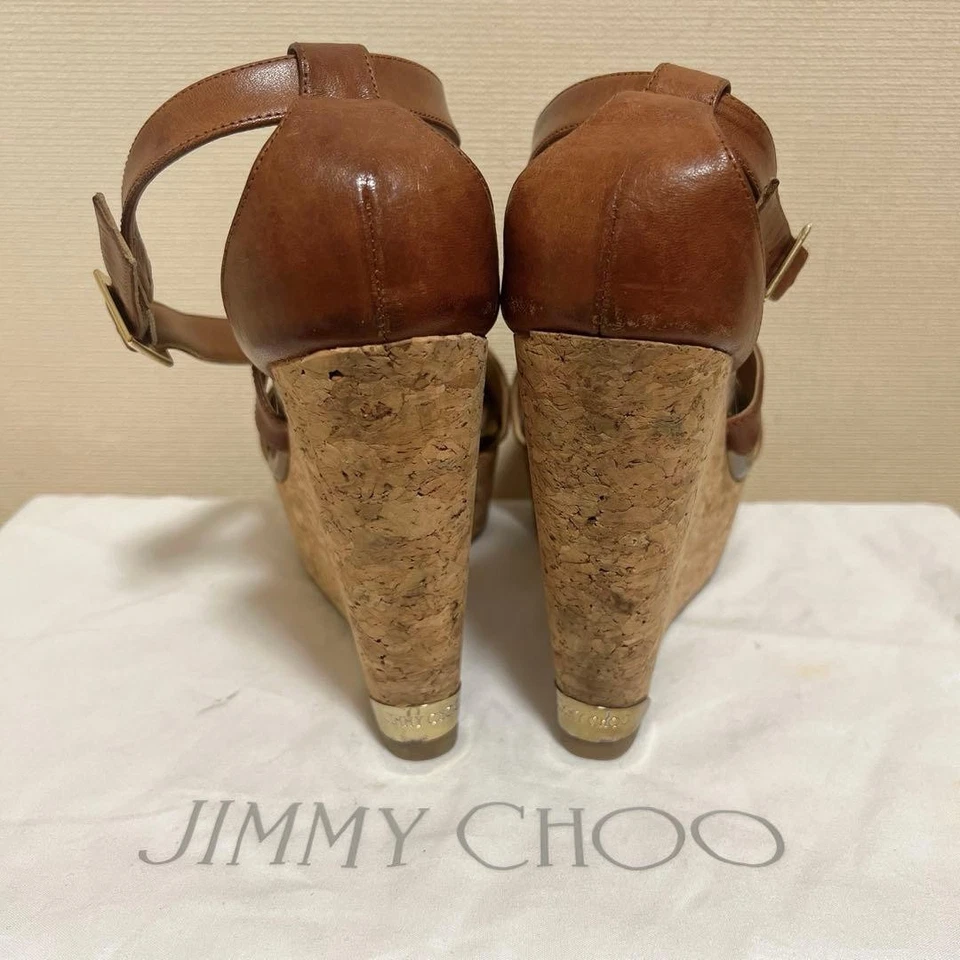 JIMMY CHOO Sandales Sabots Talons Compensés Semelle Pour Femme Marron Taille 35 - Photo 4/4