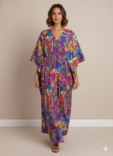 Indian Purple Frida Handmade Cotton Kaftan Maxi Dress Women's Clothing Gown US