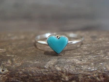 Native American Sterling Silver & Turquoise Heart Ring by Laate - Size 6