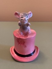 Vintage Retro c1960 Kitsch Napcoware Mouse on Pink Top Hat Novelty Bell Ornament