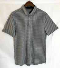 Lululemon Men's Small Gray  White Stripe Activewear Performance S/S Polo Shirt
