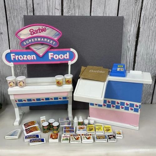 Vtg Barbie Shoppin Fun Grocery Supermarket Store Frozen Food Accessories 1996