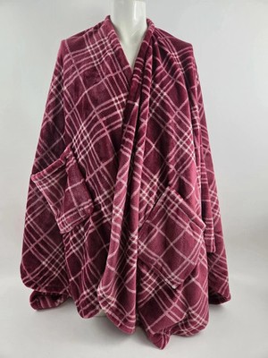 Berkshire Rawlings Plaid Velvet soft Plush Wearable Throw Crimson H517420
