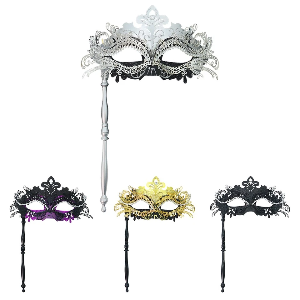 Venezianische Augenmaske W/ Stab Damen Oper Maske Ball Spitze Fasching Halloween - Bild 4 von 4