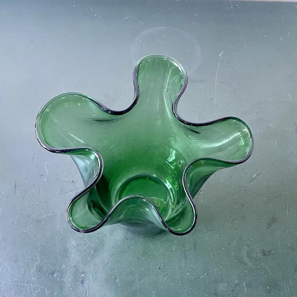 große mundgeblasene Vintage Fazzoletto Vase Italien Empoli Stil 60er 70er - Bild 2 von 4