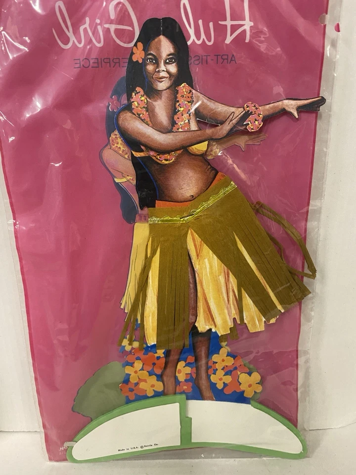 Centro de mesa vintage BEISTLE Hula Girl HAWAII Tiki Bar decoración tejido GRANDE 14 Foto 2 de 2