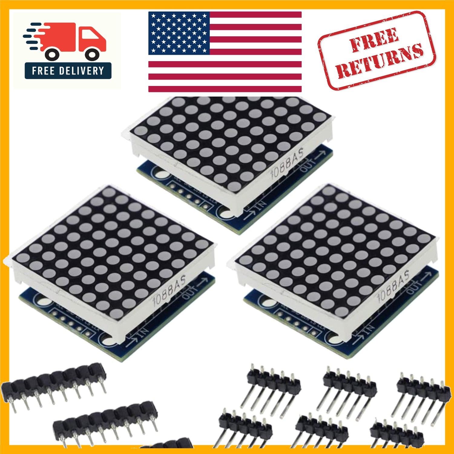 Versatile 8x8 Dot Matrix LED Display Module - 3 pcs Kit for Electronics Projects