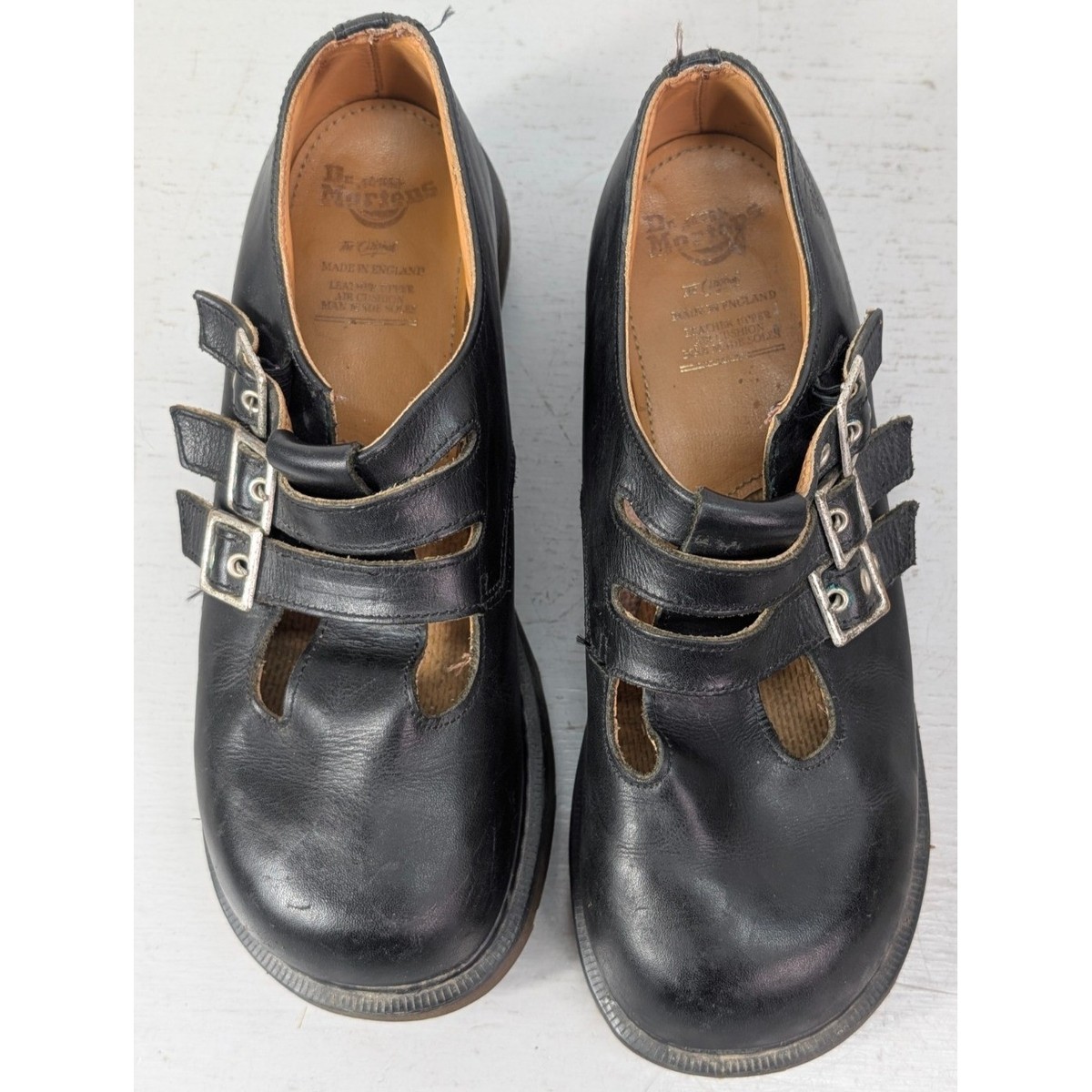 Vtg 90s Dr Martens Mary Jane Shoes Womens Triple Buckle