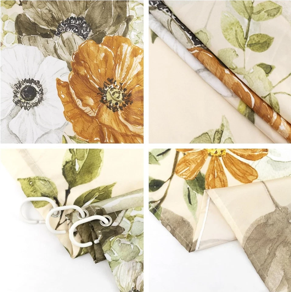 Fall Floral Shower Curtain, White Orange Wildflower and Grey Maple Leaf on Be... - Image 4 of 4