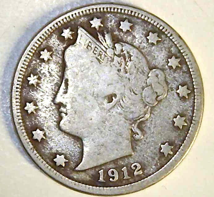 1912 D US Liberty V Nickel: Nice Liberty ~ Tougher Date ~ Low Start (RD33)