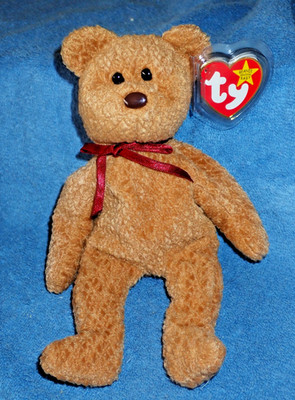 TY Beanie Baby Bear~ ''CURLY'' ~ Retired Rare with Brown Nose and Tag Errors~ MWMT