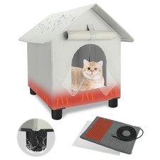 Elevated Heated Cat House for Outdoor in Winter, Weatherproof Heating Feral C...