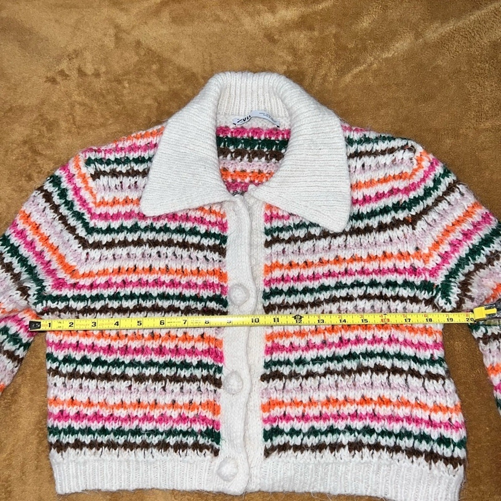 Zara Knit Bloggers Favorite Rainbow Stripe Button Up Lapel Cardigan Sweater Sz S thumbnail 5