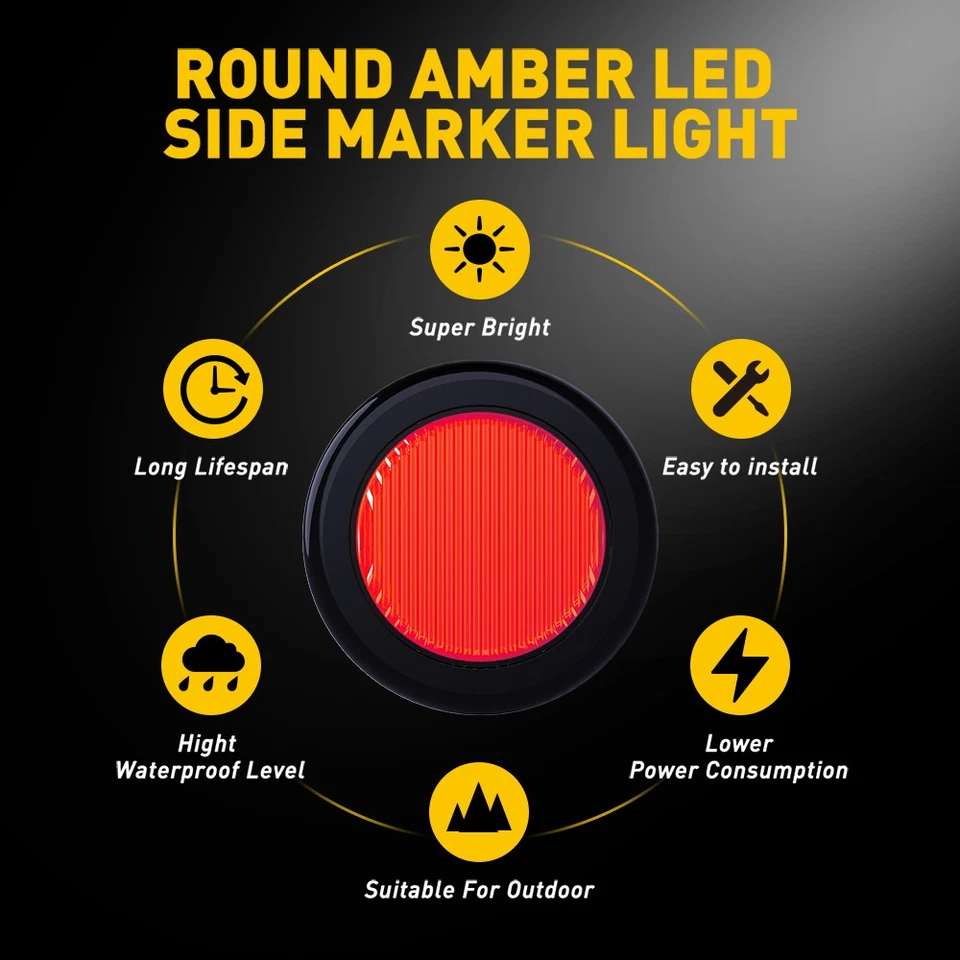 10X 2" LED Side Marker Light Truck Trailer Round Amber Red Bullet Clearance Lamp - Image 4 of 4