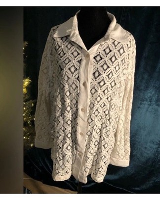 Drapers & Damon s - White Lace Long Sleeve Top- summer & beachwear large Mesh