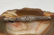 Vintage 14K Gold Tested Platinum Top Art Deco Design Brooch W/Diamond, Sapphire