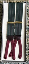 Vintage Trafalgar NOS Silk/Leather Suspenders Braces Grn/Burgandy New In Package