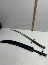 Vintage Middle Eastern Decorative Sword w/ Leather Scabbard – Curved Saif Blade