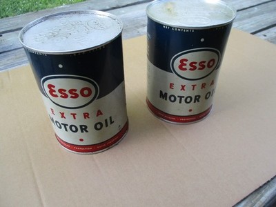 Vintage ESSO Extra Motor HD Oil FULL Quart Metal Cans No. 1 & No. 3 Unopened