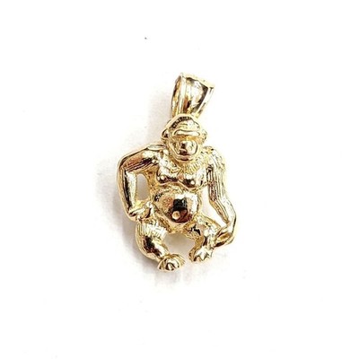 14k Gelbgold massiv 3D Affe Affe Tier Anhänger Charm Geschenk feiner Schmuck 3,5g